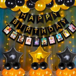 Birthday Decoration Combo with Led Light Metallic Balloons Glue Dot...