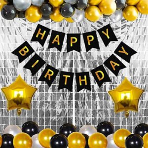 Happy Birthday Letters Bunting with Foil Balloon Metallic Balloons Foil Curtain Glue...