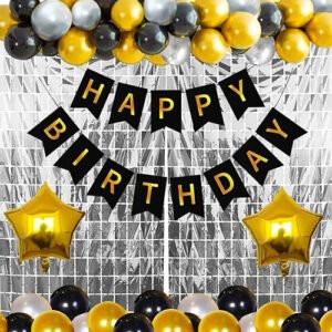 Happy Birthday Letters Bunting with Foil Balloon Metallic Balloons Foil Curtain Glue...