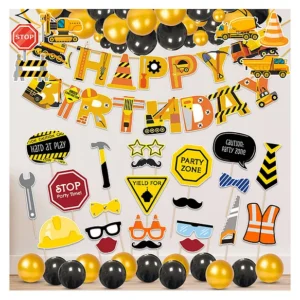 Construction Theme Birthday Decorations Items For Boys Black and Gold