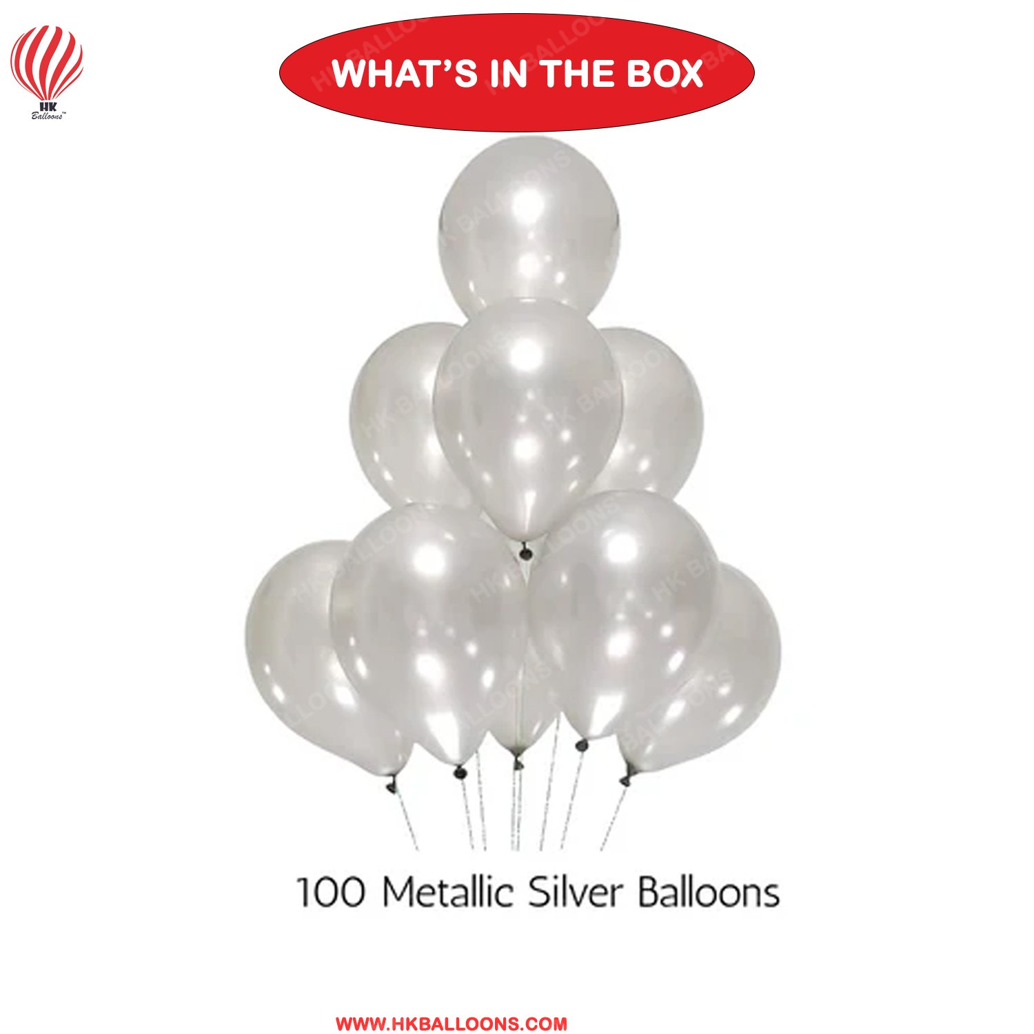 100pcs White Silver Metallic Chrome & Silver Confetti Balloons for Birthday - Image 2