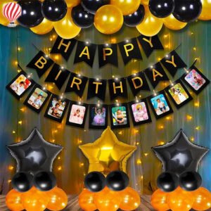 Birthday Decoration Combo with Led Light Metallic Balloons Glue Dot...