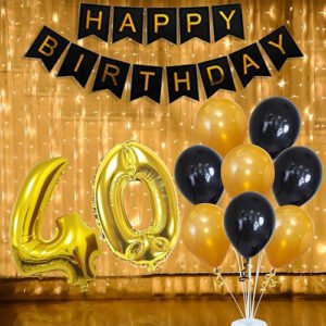 40th Birthday Decorations Warm Led Light For Men Boy Women Girl, Black and Gold Birthday Decorations