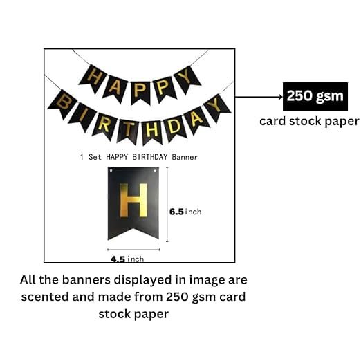 HK balloons Pack Of 34 Pcs Happy Birthday Banner Decoration Kit Set With Metallic Balloons (Black Gold Birthday Decoration With Led - Pack Of 62) - Image 5