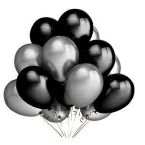 HK Balloons Balloons For Birthday Decorations Metallic Silver And Black Pack of 100
