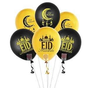 HK balloons Pack of 50 Printed Black & Gold Latex Eid Mubarak Balloons