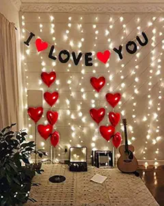 HK Balloons 14Pcs Happy Anniversary Decoration Items With Heart Shaped Foil Balloon For Birthday, Anniversary, Valentine Day Decoration Kit Backdrop Set