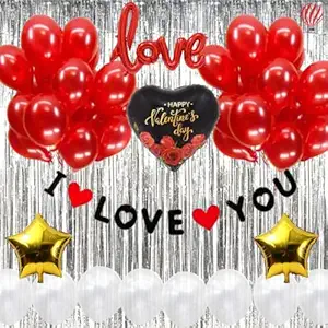 HK Balloons Heart Shaped Balloon Birthday, Anniversary, Valentine Balloons for Decoration, (Pack of 37 ILU Gold Decoration Set)