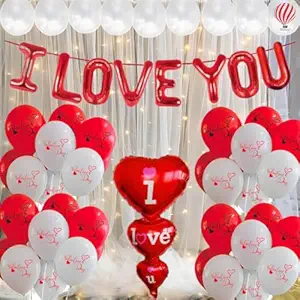 HK Balloons Heart Shaped Balloon Birthday, Anniversary, Valentine Balloons for Decoration, (I love you -gold- With Red white love balloons)