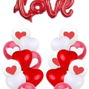 HK Balloons Heart Shaped Balloon Birthday, Anniversary, Valentine Balloons for Decoration, (Love foil balloon with Printed heart balloon - Pack of 51)