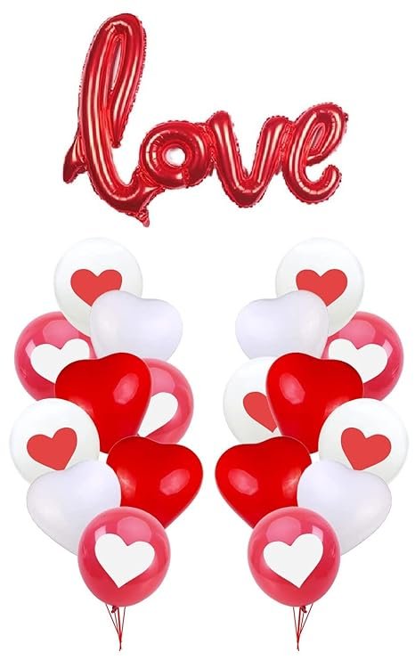 HK Balloons Heart Shaped Balloon Birthday, Anniversary, Valentine Balloons for Decoration, (Love foil balloon with Printed heart balloon - Pack of 51)