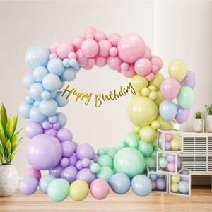 HK balloons 55Pcs Birthday Decoration Item for Girls Kids Boy Happy Birthday Banner, Rainbow Pastel Multicolor Happy Birthday Decorations Backdrop combo