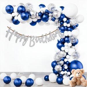 HK balloons Blue Themed 57 Pcs Set Happy Birthday Banner Balloon Arch