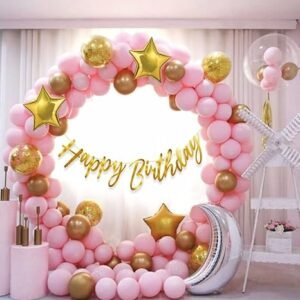 HK balloons Pastel Pink Birthday Balloon Decoration Kit Pink Gold Balloons Combo...