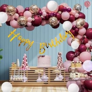 HK balloons 53 pcs burgundy theme birthday decoration Item Kit Combo...