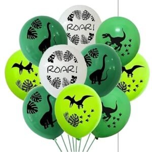 HK balloons Rubber Pack Of 30 Dinosaur Forest Jungle Themed Birthday Decoration Printed Balloons For Kids Birthday Baby Shower Party Jungle Item Printed Balloons, Multicolor