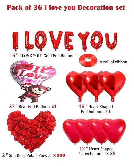 HK Balloons Heart Shaped Balloon Birthday, Anniversary, Valentine Balloons for Decoration, (I love You Banner with Teddy bear balloon) - Image 5