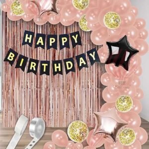 HK balloons Pack of 63 Pcs Rose gold Happy Birthday Banner Decoration items