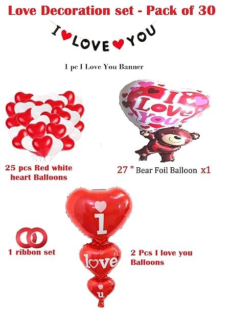 HK Balloons Heart Shaped Balloon Birthday, Anniversary, Valentine Balloons for Decoration, (Pack of 32 ILU Decoration set) - Image 4