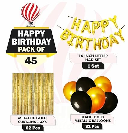 HK balloons Pack Of 34 Pcs Happy Birthday Banner Decoration Kit Set With Metallic Balloons (Happy Birthday Gold Decoration Kit - Pack Of 45) - Image 2