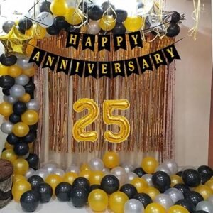 25Th Anniversary Decoration Items Surprise Gift For Wife Husband & Parents 15 Golden 15 Black 15 White Balloon