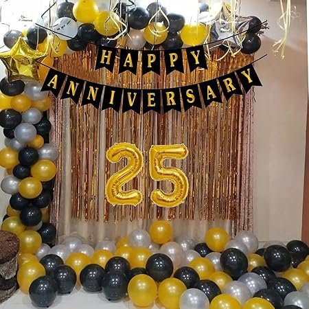 25Th Anniversary Decoration Items Surprise Gift For Wife Husband & Parents 15 Golden 15 Black 15 White Balloon