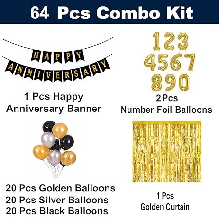 25Th Anniversary Decoration Items Surprise Gift For Wife Husband & Parents 15 Golden 15 Black 15 White Balloon - Image 2