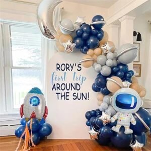 Space Theme Birthday Decoration Kit - 55Pcs, Planet & Astronaut Rocket Moon & Stars Foil Balloons, Multicolor