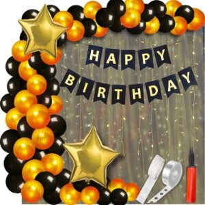 HK balloons Pack Of 34 Pcs Happy Birthday Banner Decoration Kit Set With Metallic Balloons (Black Gold Birthday Decoration With Led - Pack Of 62)