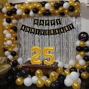 25th Anniversary Decoration Items Surprise Gift For Wife Husband Parents 15 Golden 15 Black15 White Balloon