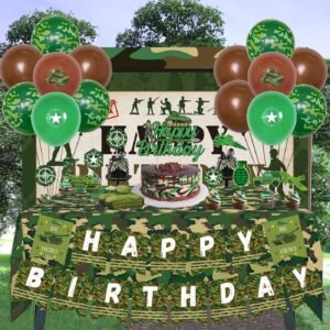 Soldier Theme Happy Birthday Backdrop Camouflage Tablecloth Set Camouflage...