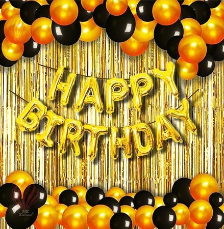 HK balloons Pack Of 34 Pcs Happy Birthday Banner Decoration Kit Set With Metallic Balloons (Happy Birthday Gold Decoration Kit - Pack Of 45)