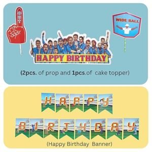 Cricket Theme Birthday Decoration - Indian Team Cutouts, Cake Topper Props, Sports...