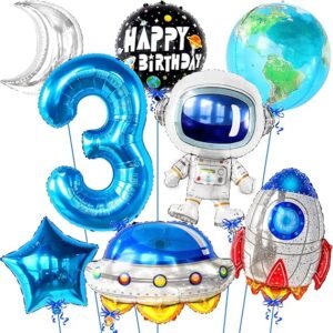 Big Outer Space 3 Year Old Birthday Balloons - Pack of 8 | 3rd Birthday Decorations Boy
