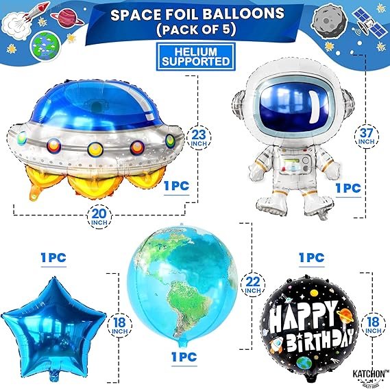 Big Outer Space 3 Year Old Birthday Balloons - Pack of 8 | 3rd Birthday Decorations Boy - Image 3