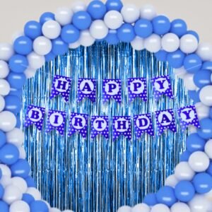 HK balloons Pack Of 32 Pcs Happy Birthdaycard Stock Paper Blue Polka Dot Banner Decoration Set For Boys