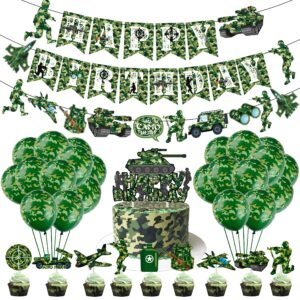 Birthday Party Decorations Camo Hero Party Banners Green Camo Balloons Cupcake...