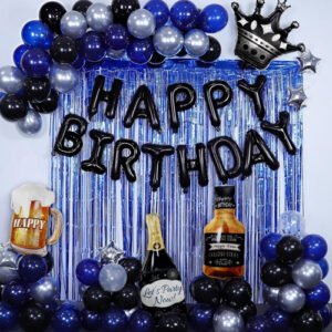 Black and Silver Birthday Decorations Combo Birthday Banner,Pennant Banner And Metallic Balloons For Adult Birthday