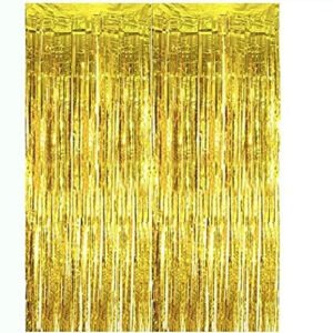 Partyballoons HK 3 x 6 ft Photo Backdrop Wedding Decor, Metallic Tinsel Foil Fringe Curtains Party Decorations (Pack of 2, Gold)