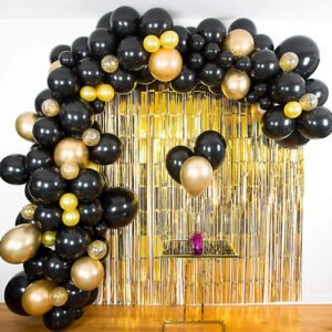 Happy Birthday Decoration Black Golden balloons Garland Arch...
