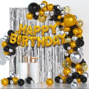 Golden Black and Silver Rubber Balloon Birthday Decorations...