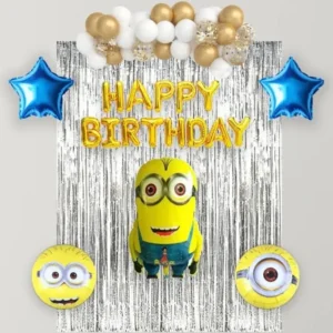 Minion Theme Birthday/Birthday Decoration Combo With Golden-white Balloons...