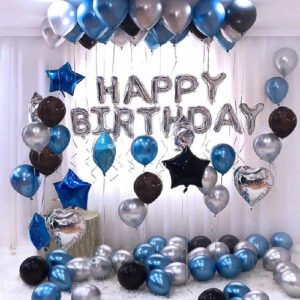 Silver Happy Birthday Foil Balloon Metallic Balloons Combo With Hand Balloon...