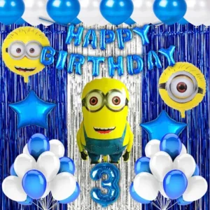 Third 3rd Happy Birthday Minion Theme Combo Kit Items With Metallic Balloons Foil...