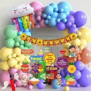 Annaprashan Rainbow Theme Decoration Set With Pastel Balloon Banner Cutouts