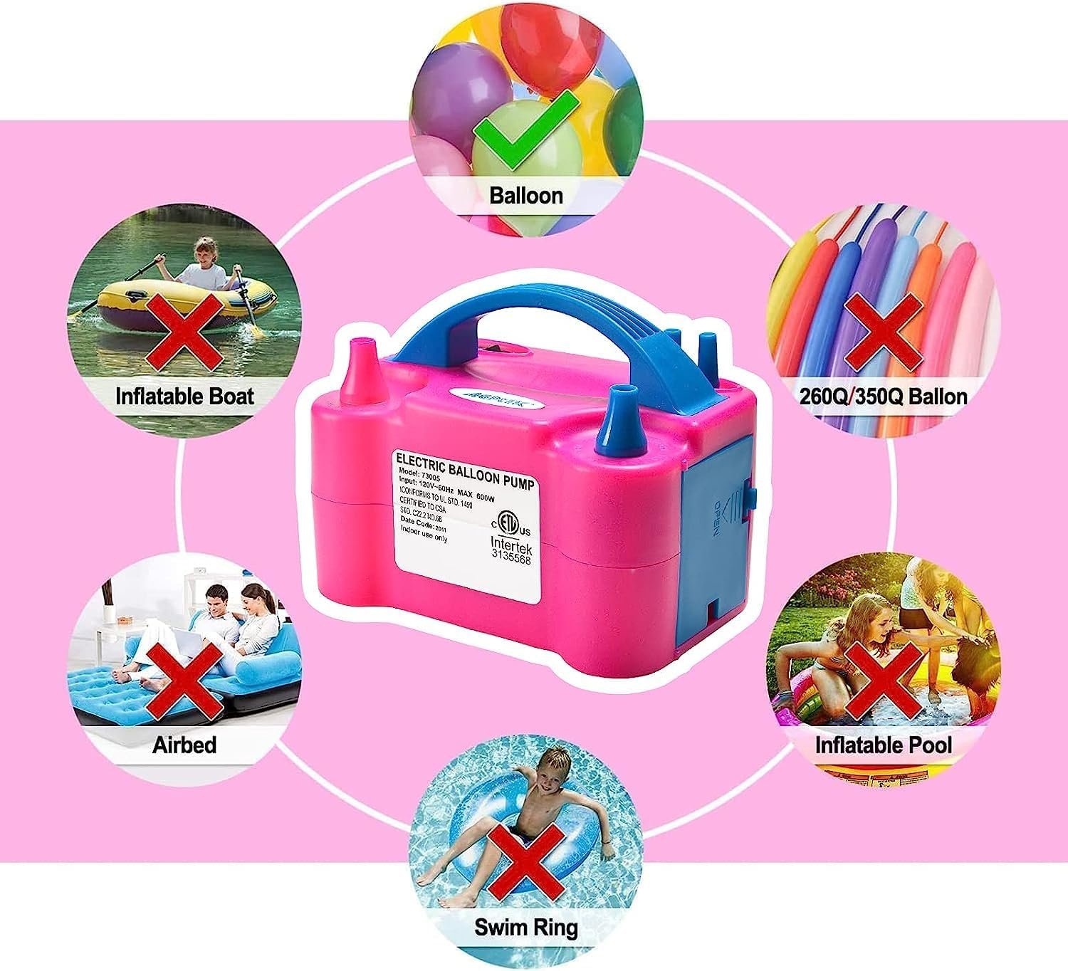 Toy Imagine foil Electric Air Balloon Pump Machine | Dual-Nozzle Portable Balloons Air Pump For Balloon Arch | Balloon Garland |Party Decorations | Pink colour. (Pack of 1) - Image 6