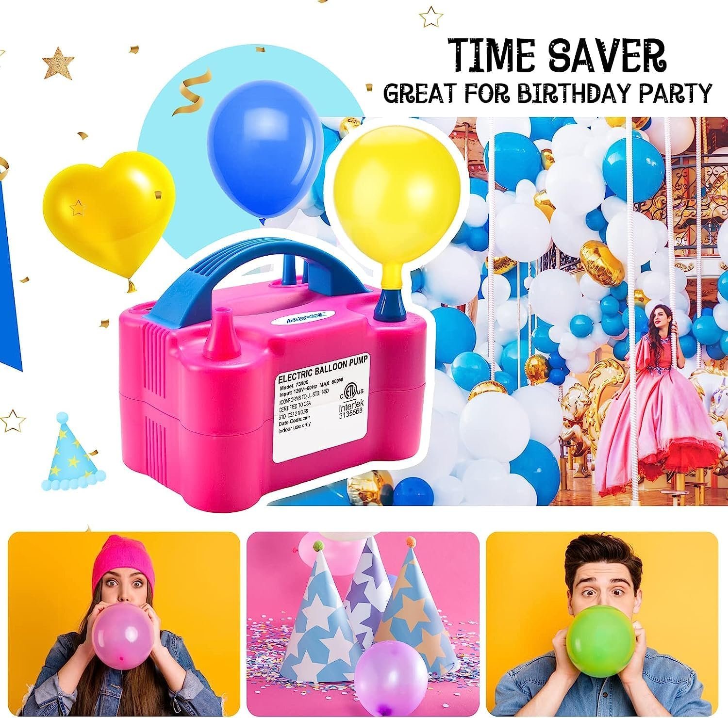 Toy Imagine foil Electric Air Balloon Pump Machine | Dual-Nozzle Portable Balloons Air Pump For Balloon Arch | Balloon Garland |Party Decorations | Pink colour. (Pack of 1) - Image 3