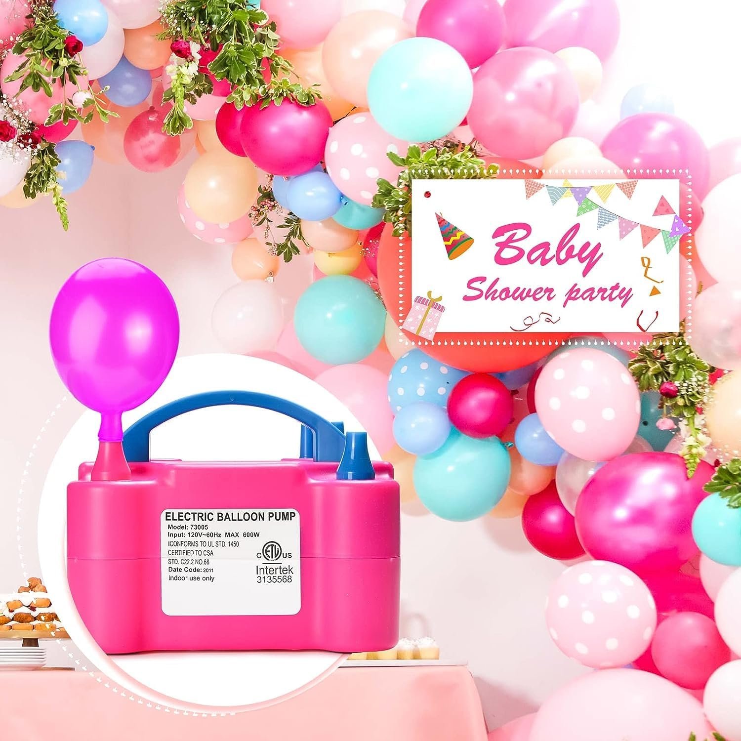 Toy Imagine foil Electric Air Balloon Pump Machine | Dual-Nozzle Portable Balloons Air Pump For Balloon Arch | Balloon Garland |Party Decorations | Pink colour. (Pack of 1) - Image 8