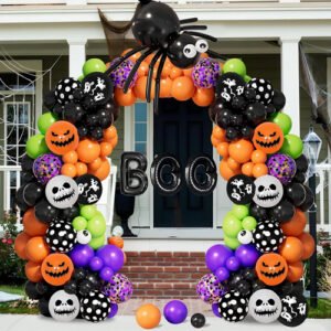 161 PCS Spooky Balloon Arch Kit, Spider-Themed Foil Balloons, Orange, Black & Purple...