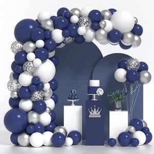 Navy Blue Silver Balloons Arch Kit
